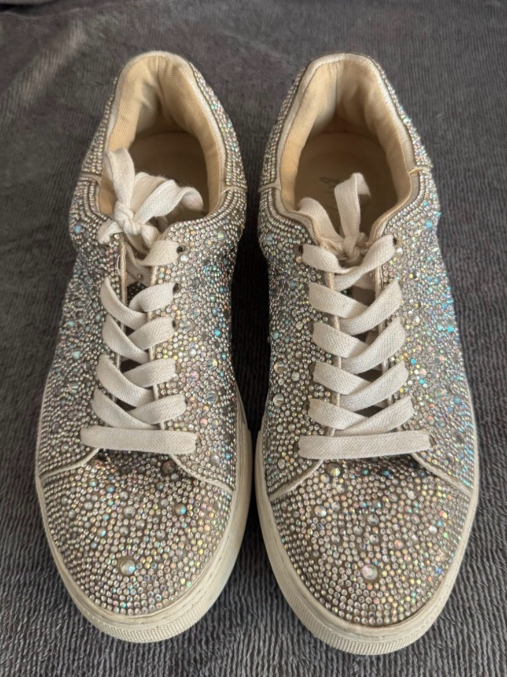 Betsey Johnson Crystal Embellished Silver Glitter Sneakers - Picture 2 of 2